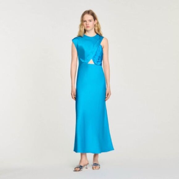 Sandro Barbara Cutout Maxi Dress in blue NWT SIZE 40/ us 8 - Picture 1 of 8